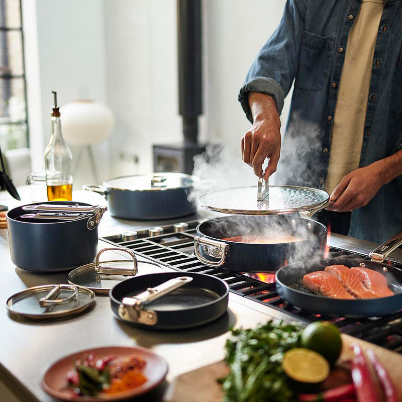 Space Folding Handle Ceramic Non-Stick 6 Piece Cookware Set, Midnight Blue-0