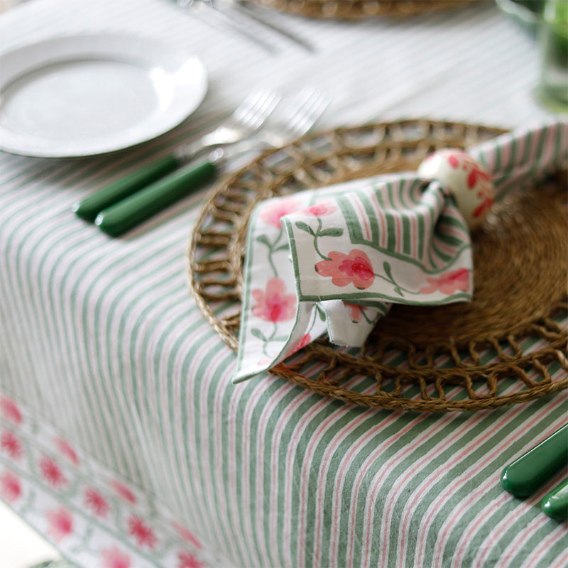 Suzani Stripe Tablecloth, 150 x 350cm, Green-3