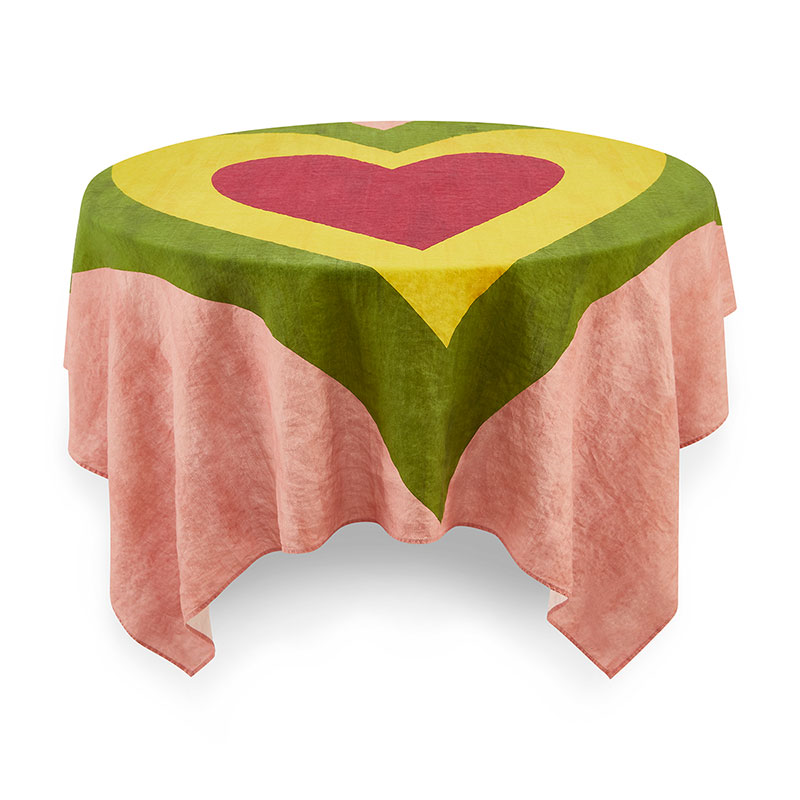 Table for Two Heart Linen Tablecloth, 165cm x 165cm, Pink-1