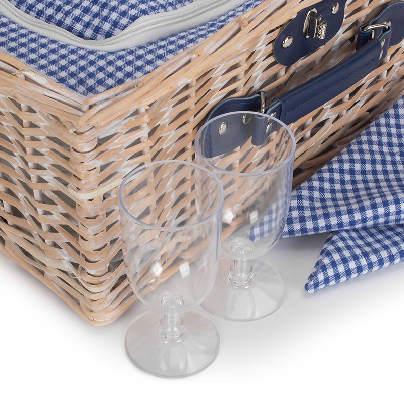 Gingham 2 Person Fitted Hamper, Blue & White-4