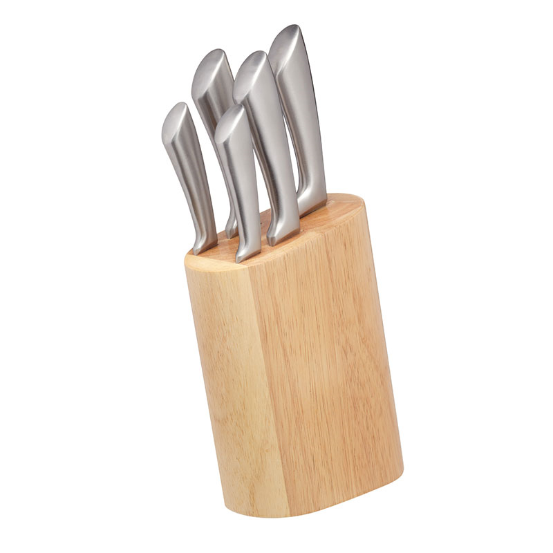 5 Piece Stainless Steel Knife Block set with Wooden Block-0