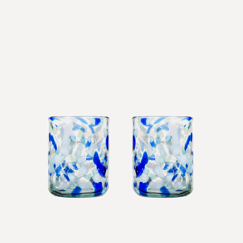 Hielo Set of 2 Hand Made Glass Tumblers, H11cm, Blue-3