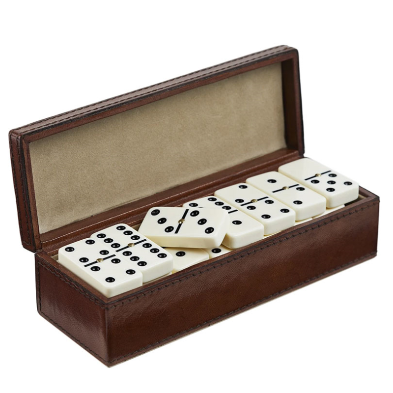 Leather Dominoes Set, Conker Brown-2