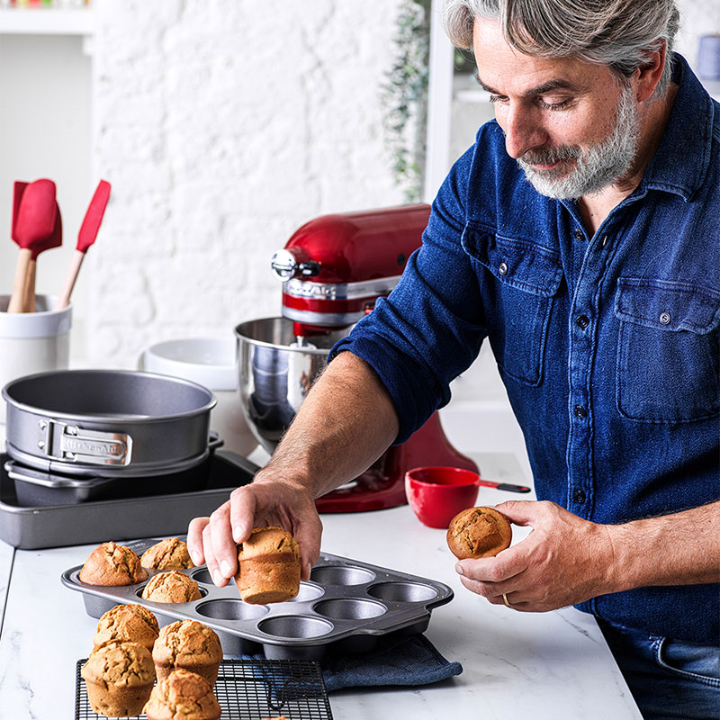 Metal Bakeware 12 Piece Muffin Pan, Grey-2