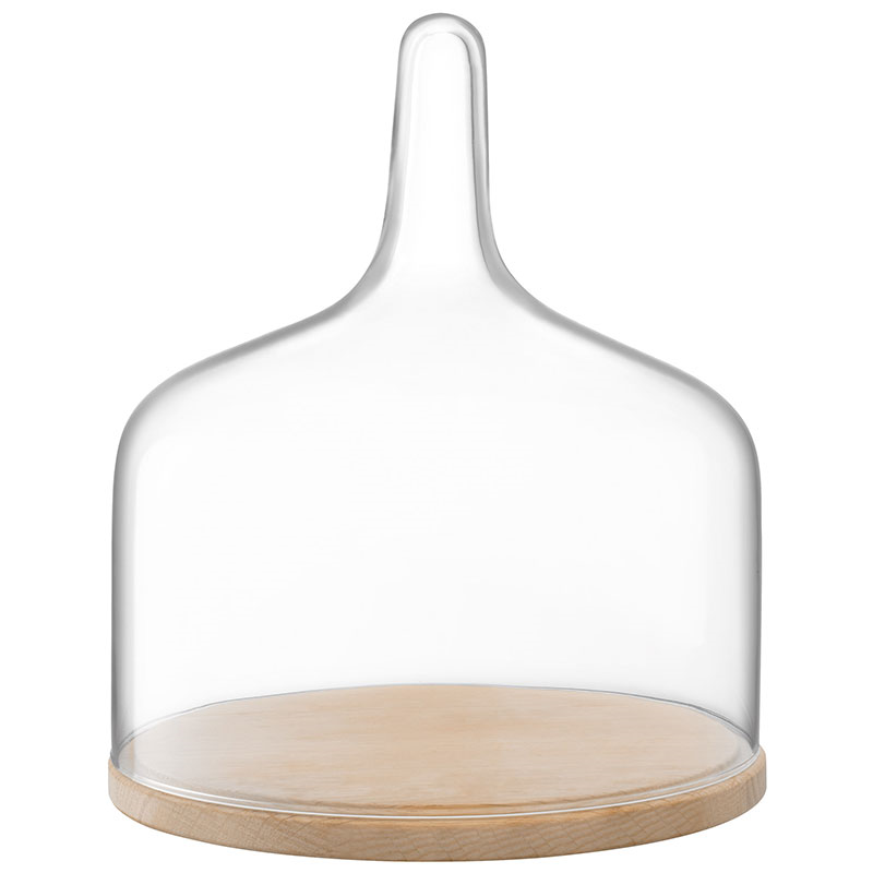 Cloche Glass Dome & Oak Base, D26cm, Clear-0