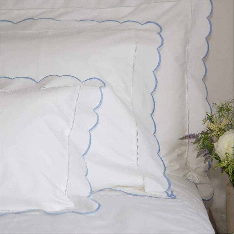 Scallop Oxford Pillowcase, Blue-2