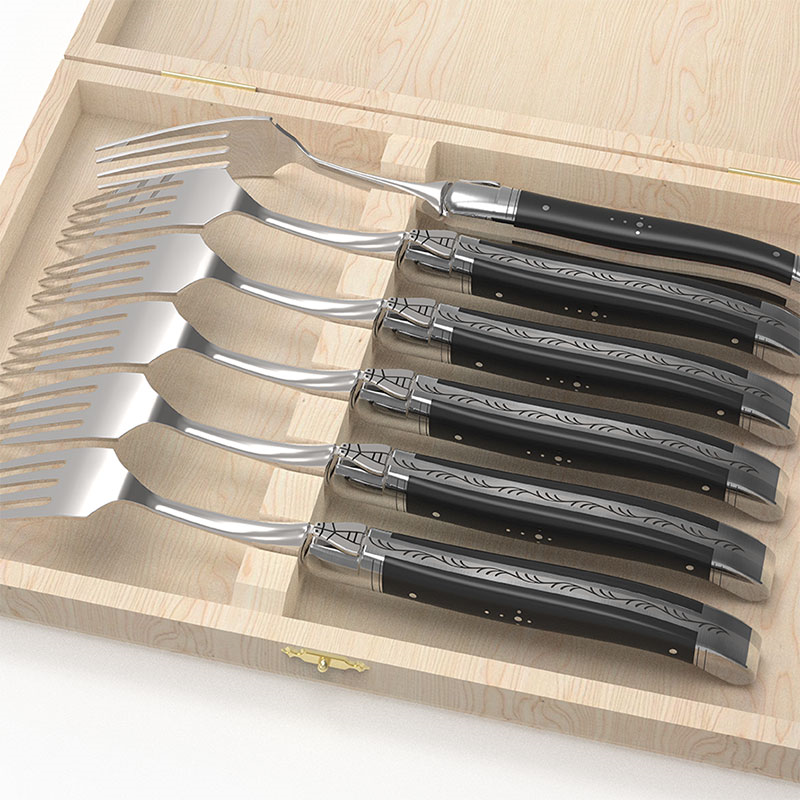 Set of 6 Laguiole Steak Forks, Ebony Handles-3