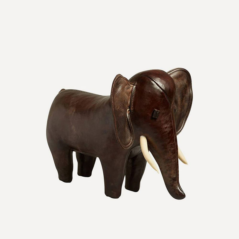 Hand Crafted Leather Elephant, Trunk Down, Small-0