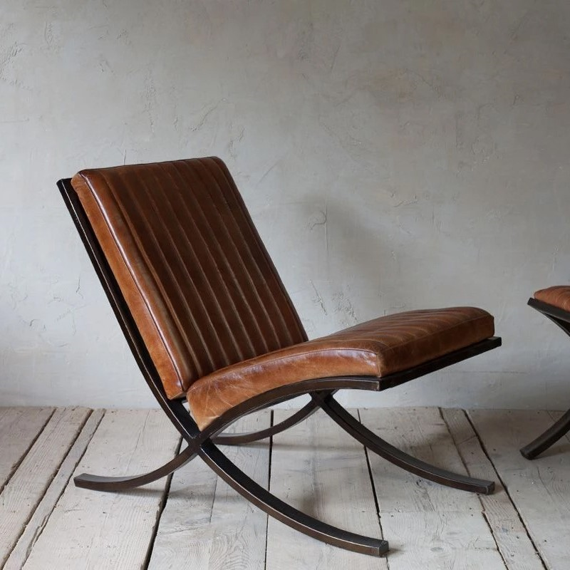 Narwana Lounger, Aged Leather and Iron-0