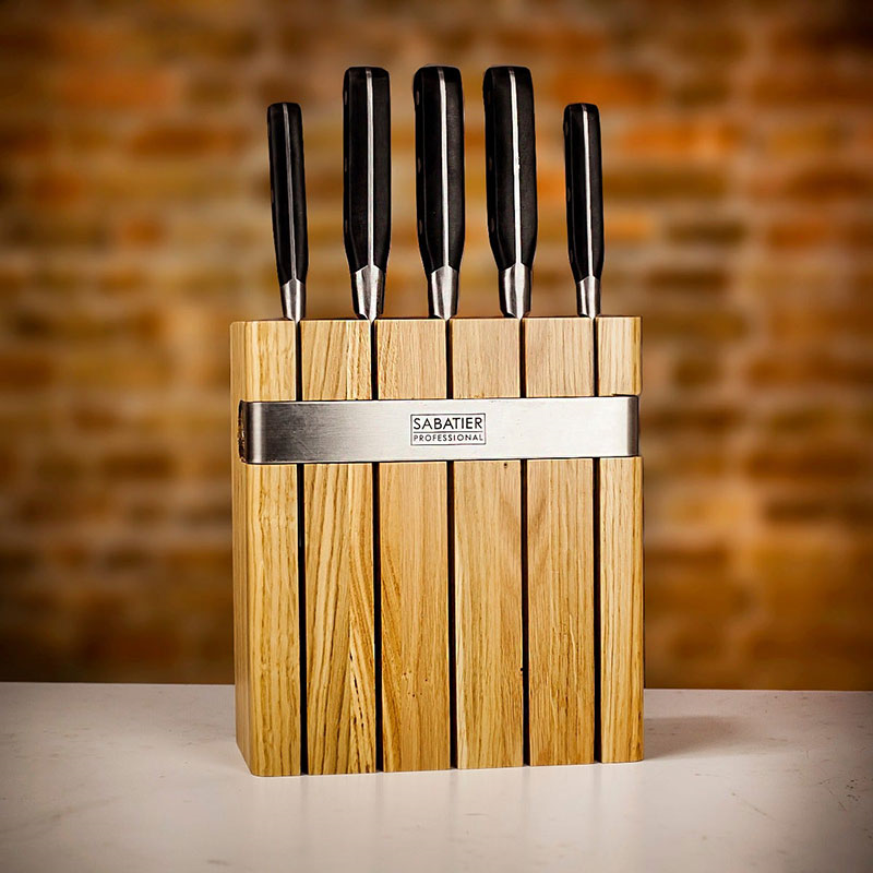 Knife Block, Oak with 5 Sabatier Knives-0