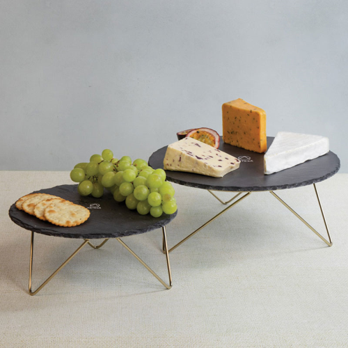 Two Tier  Slate Serving Stand, Black/Gold-2