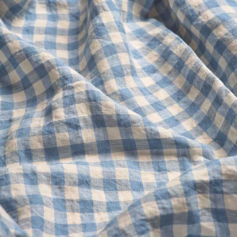 Gingham Super King Fitted Sheet, Warm Blue-1