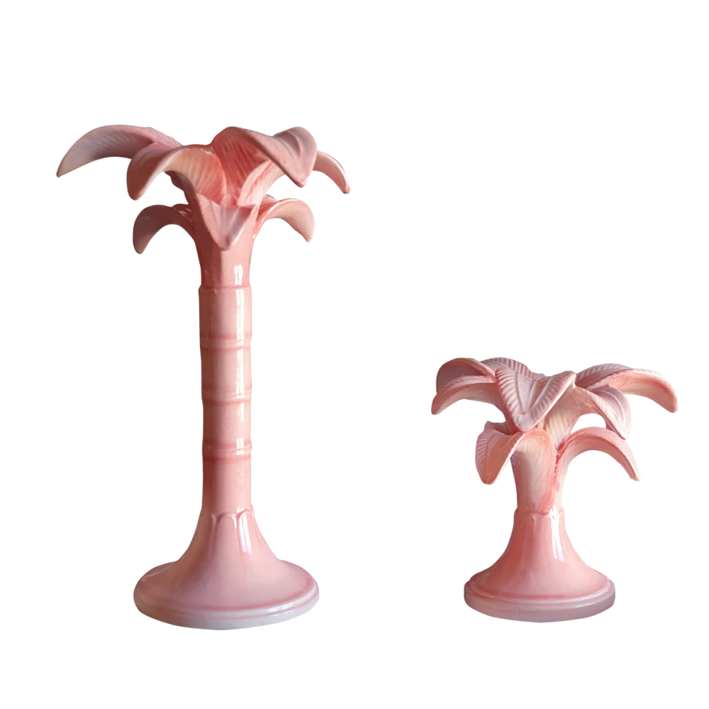 Palm Candlestick, H25cm, Pink-1