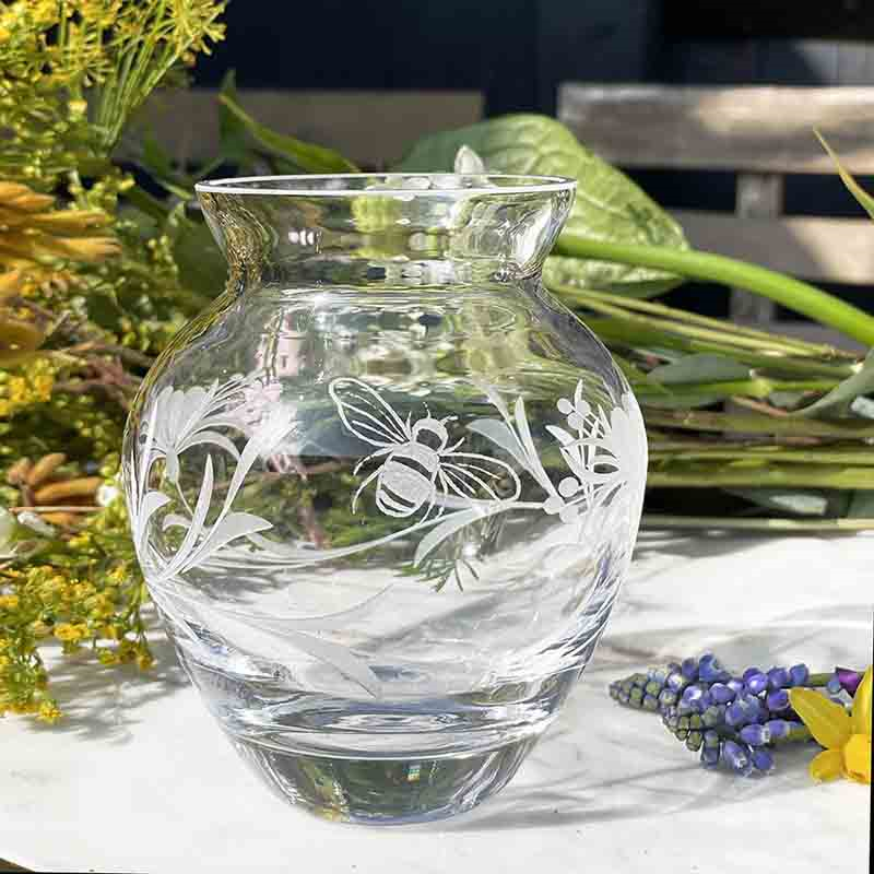 Bee & Honeysuckle Small Posy Vase, H12cm, Clear-3