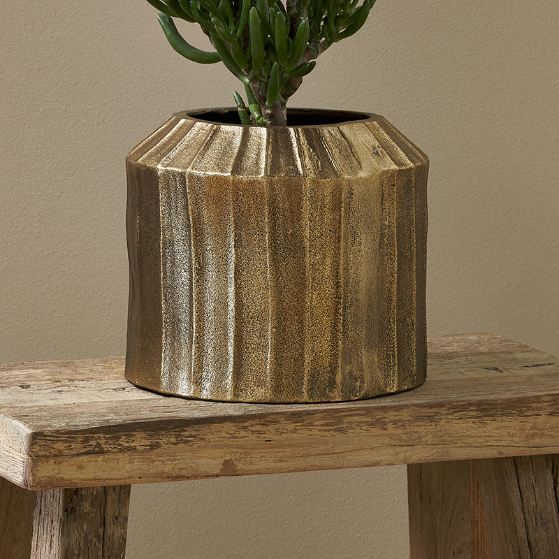 Nabara Cast Aluminium Planter, 2L, Antique Brass-0