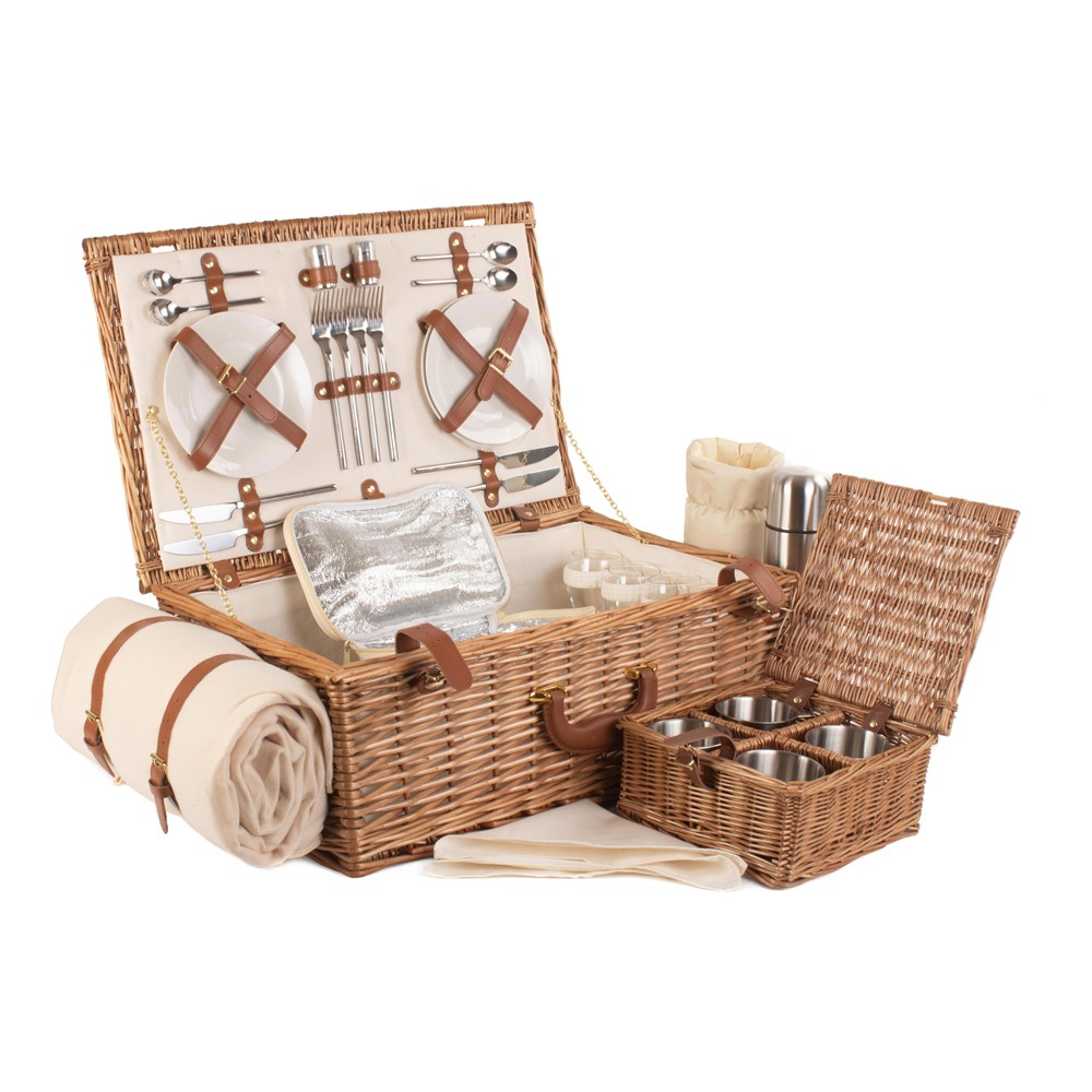 Deluxe Picnic hamper - 4 person, 58 x 38 x 22cm, Cream/Brown-0