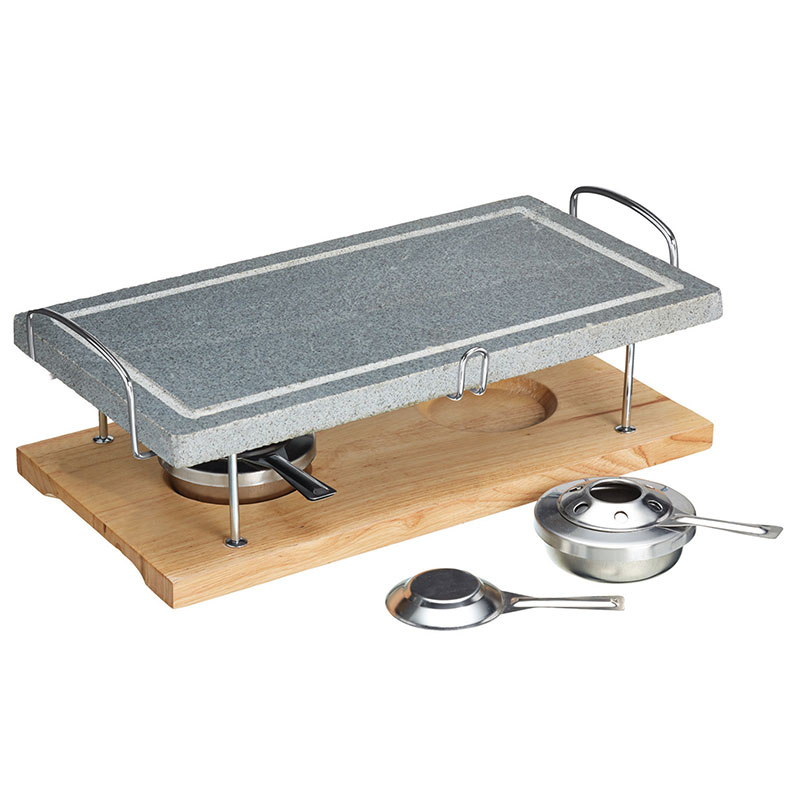 Hot stone grill set, 42 x 22 x 15cm, marble with wooden base-1