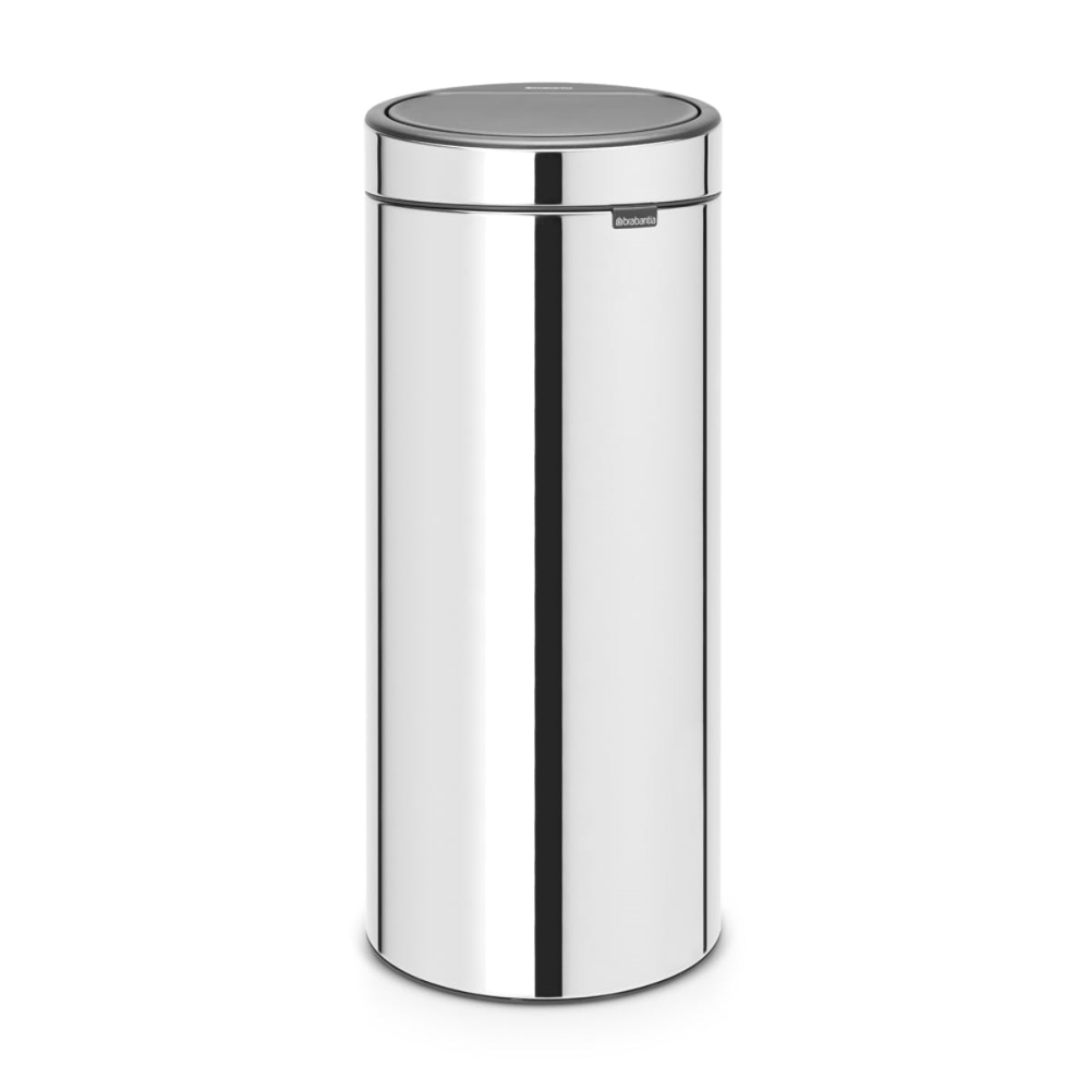 Plastic bucket touch bin, 30 litre, Brilliant Steel-1