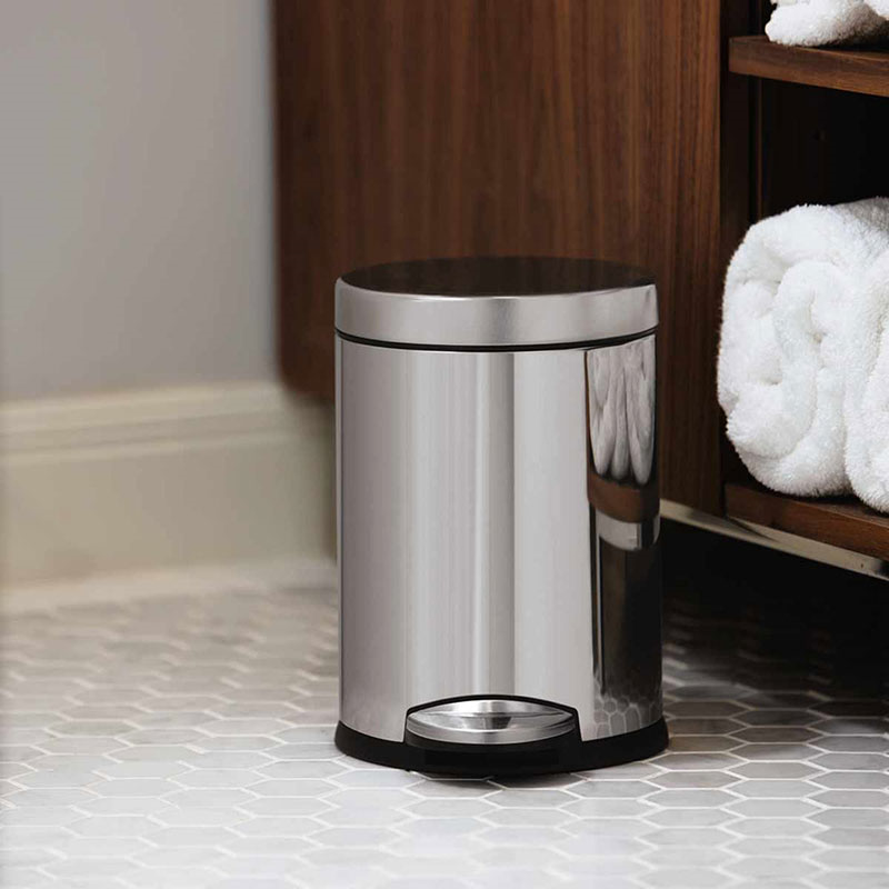 Round Pedal Bin, 4.5L, Polished Stainless Steel-1