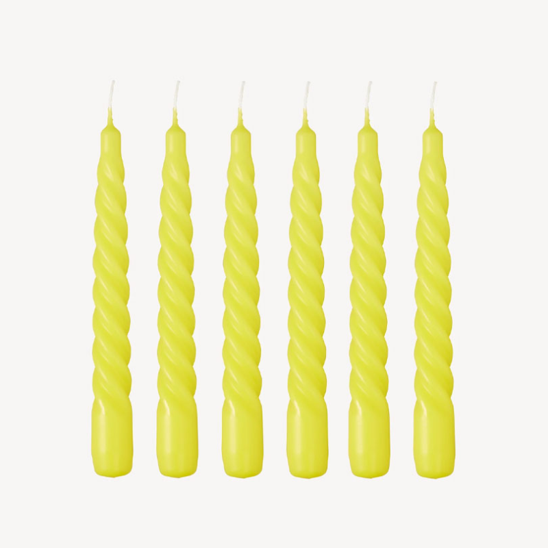 Twist Set of 6 Dinner Candles, H20cm, Bumblebee Yellow-0