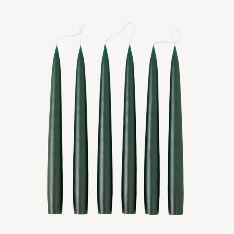 Set of 6 Tapered Dinner Candles, H25cm, Forest Green-0