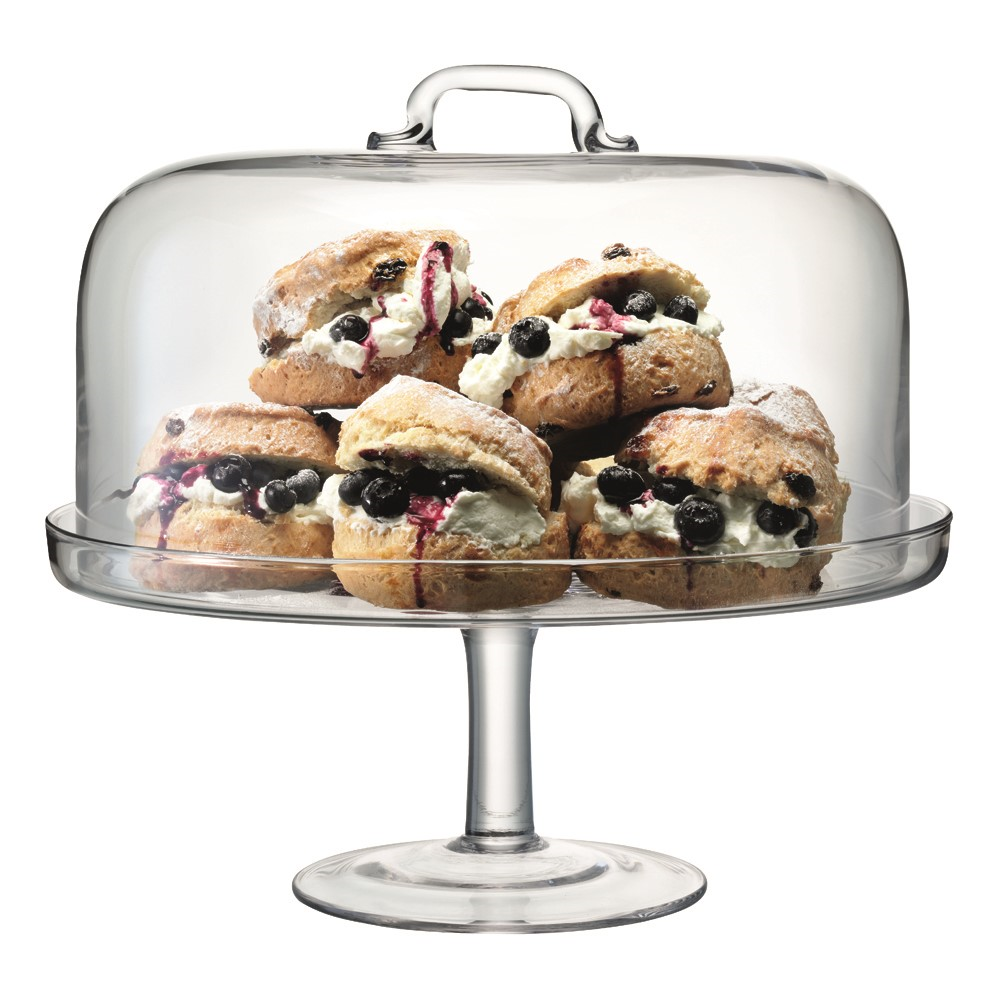 Serve Cakestand and dome, 34.5cm and 32cm, clear-2