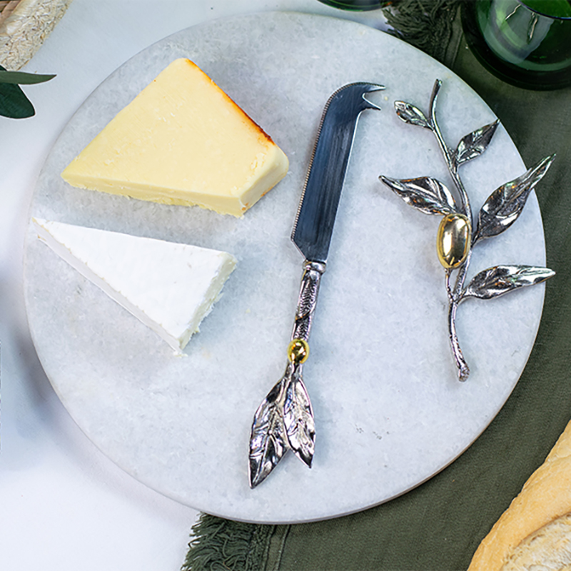 Olive Cheeseboard & Knife Set, D25cm, Marble-0