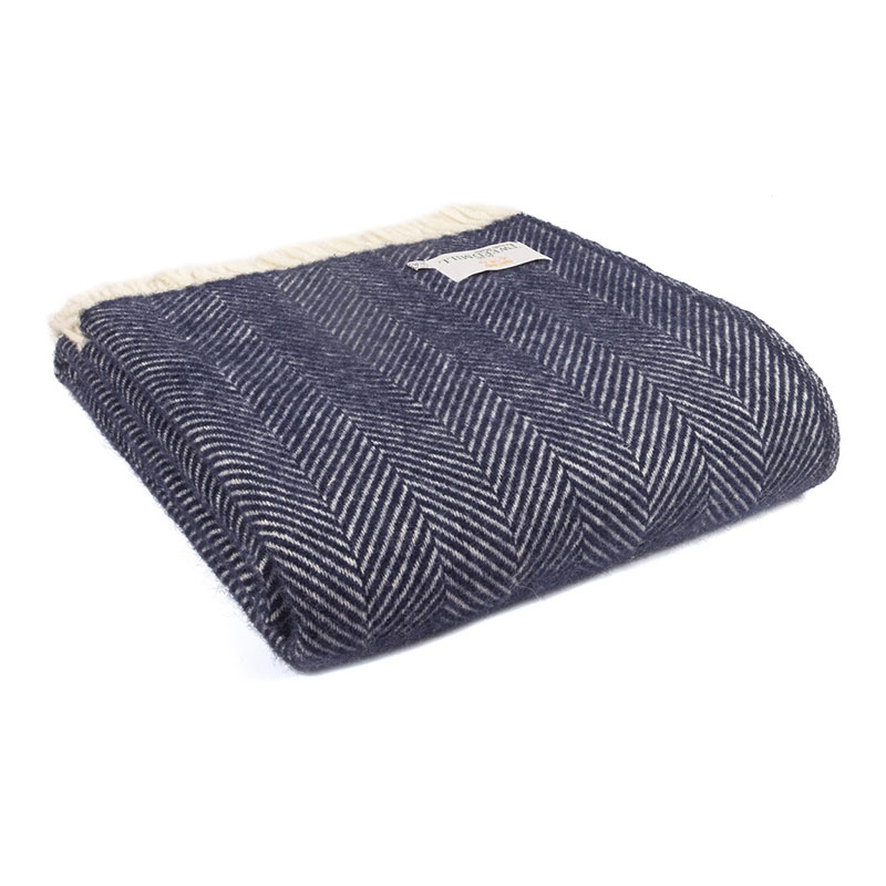 Fishbone Throw, 150 x 183cm, Navy-1