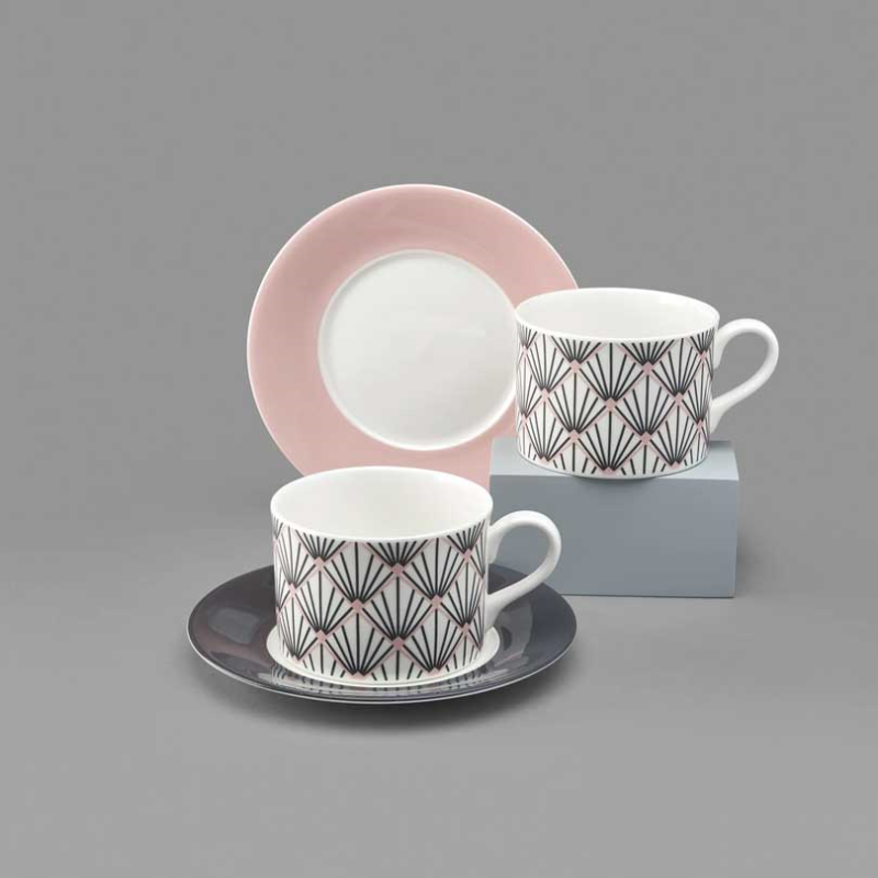 Zighy Cup and Saucer, 250ml, Grey & Blush Pink-2