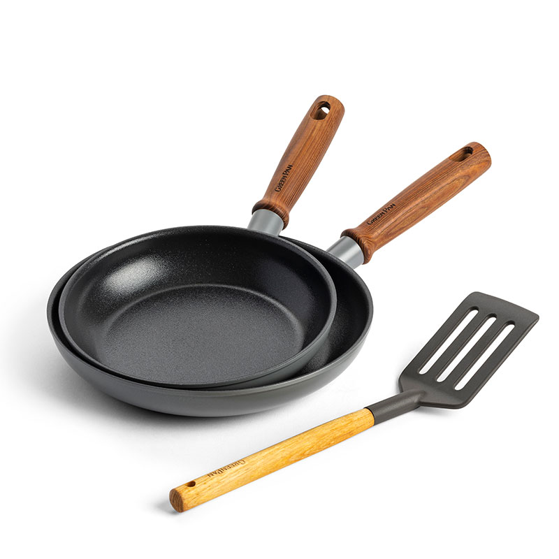 Mayflower Pro Non-Stick 3 Piece Set Frying Pan & Slotted Turner, Charcoal Grey-0