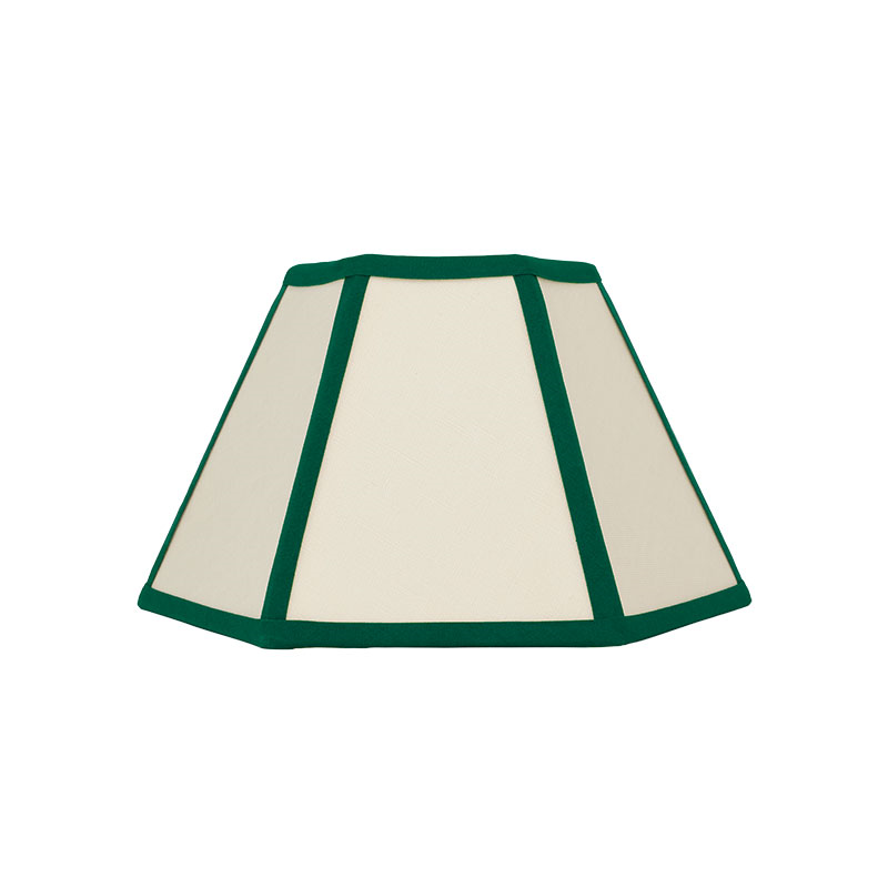 Hexagon Linen Lampshade, 10", Cream/Green Trim-2