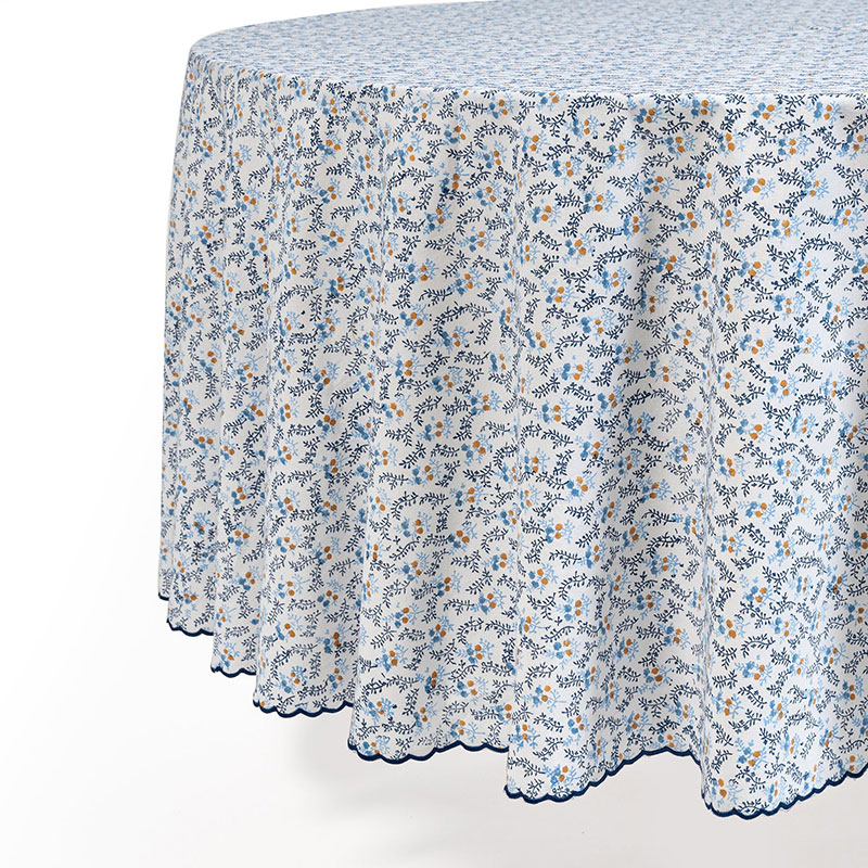 Little Flowers Tablecloth, D228cm, Blue-1