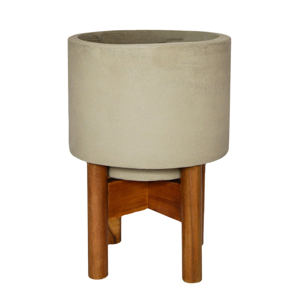 Vigo Planter with stand, H33 x W24 x D24cm, Cream/Brown-0