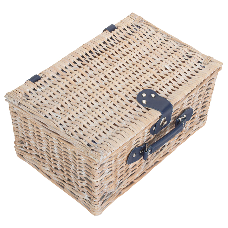 Gingham 2 Person Fitted Hamper, Blue & White-3