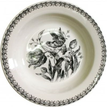 Gien- Tulipes Noires, Rim Soup Plate, Set of 4-0