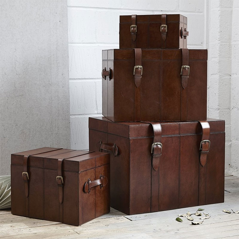 Leather Medium trunk, 51 x 39 x 39cm, Conker Brown-3