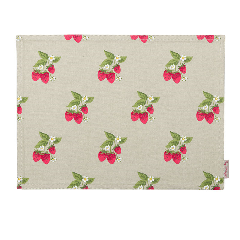 Strawberries Fabric Placemat, Natural, Green, Red-0