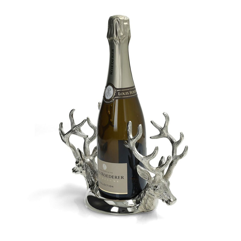 Stag Bottle Coaster, D23 x H14cm, Silver-0