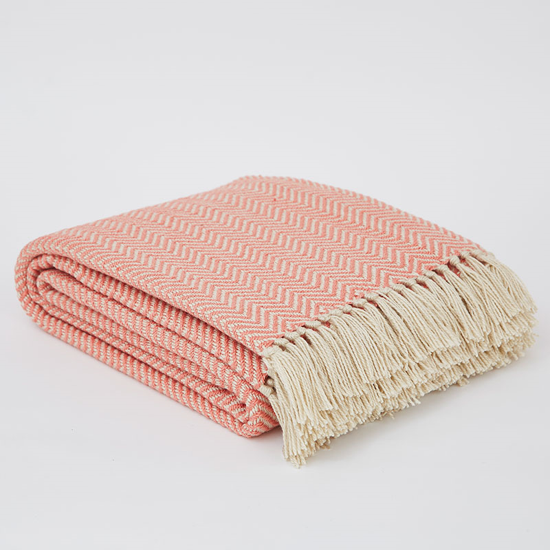 Herringbone Blanket, 250cm x 130cm, Coral-1