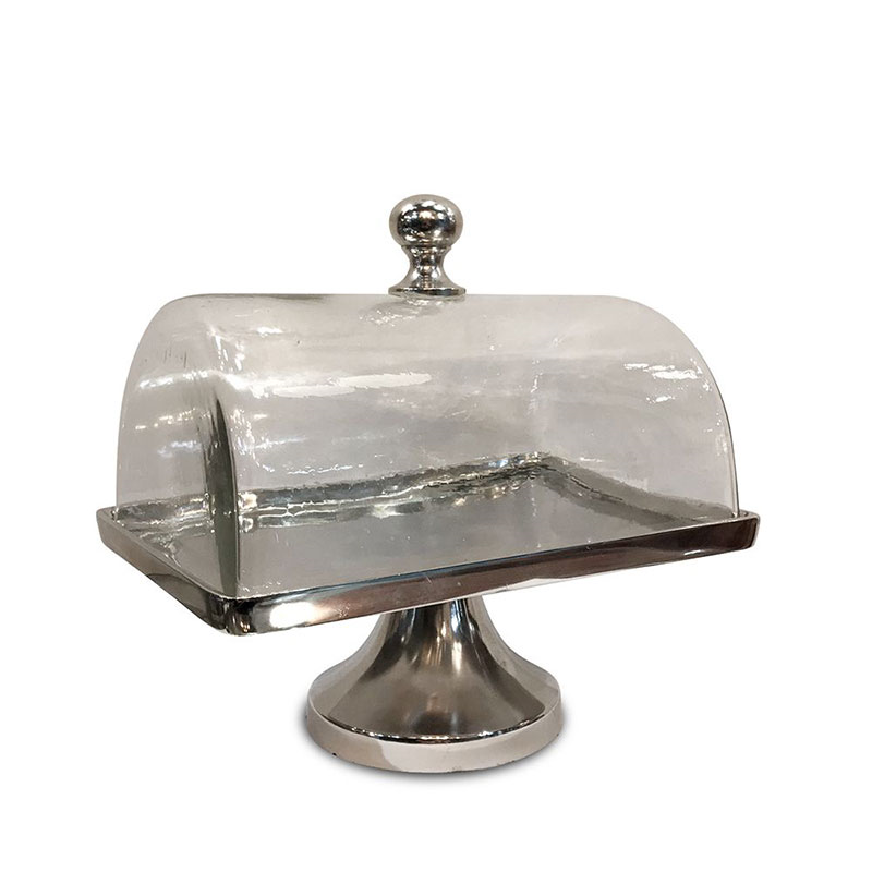 Cake Plate with Glass Dome, L25 x W17 x H24cm, Nickel-1