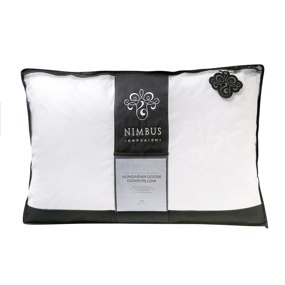 Silver Hungarian Goose Down Pillow, 74 x 48cm, Silver/White-2