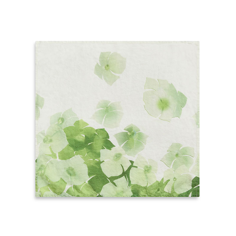 White Hydrangea Linen Napkin, 50cm x 50cm, Green-0