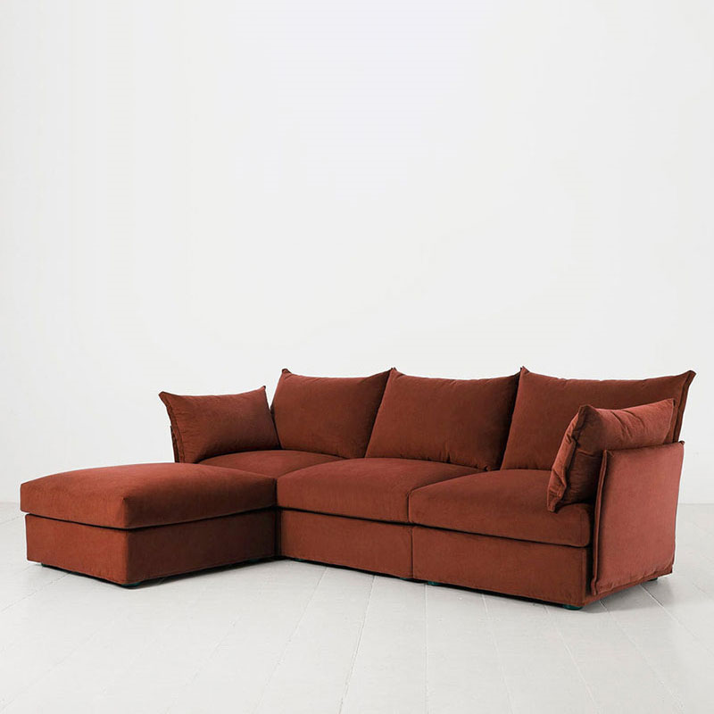 Model 06 Velvet 3 Seater Sofa With Chaise, Brick-1