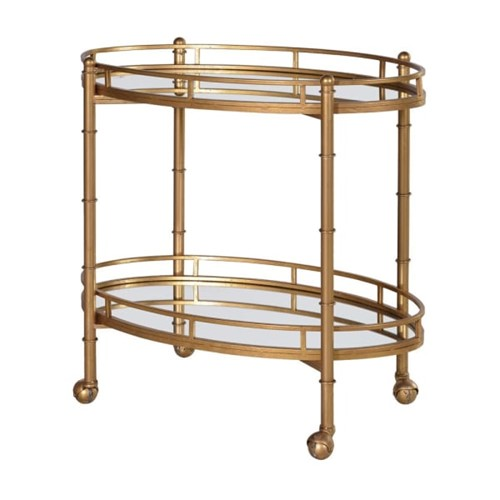 Drinks Trolley, Mirrored, 2 Tier, H80 x W81 x D45cm, Gold-1