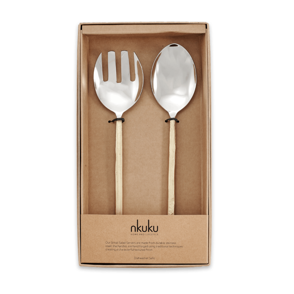 Sirkali Pair of salad servers, 30 x 7cm, brushed gold-2