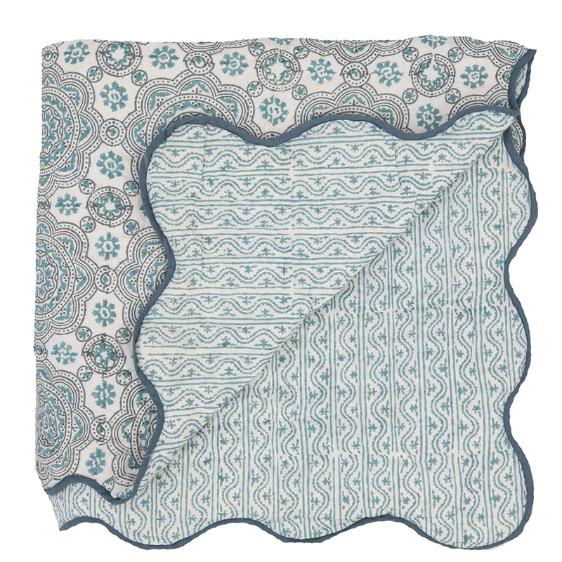 Calabria Scallop Double Quilt, Blue-1