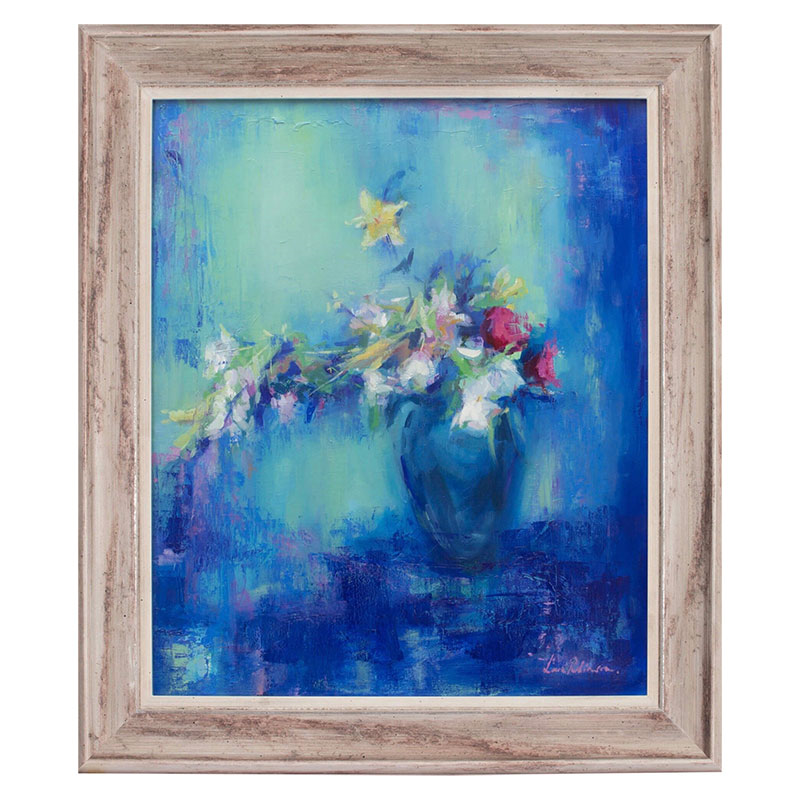 Bouquet in Blue Vase Framed Oil Painting on Canvas, 63.5 x 76cm, Blue-0