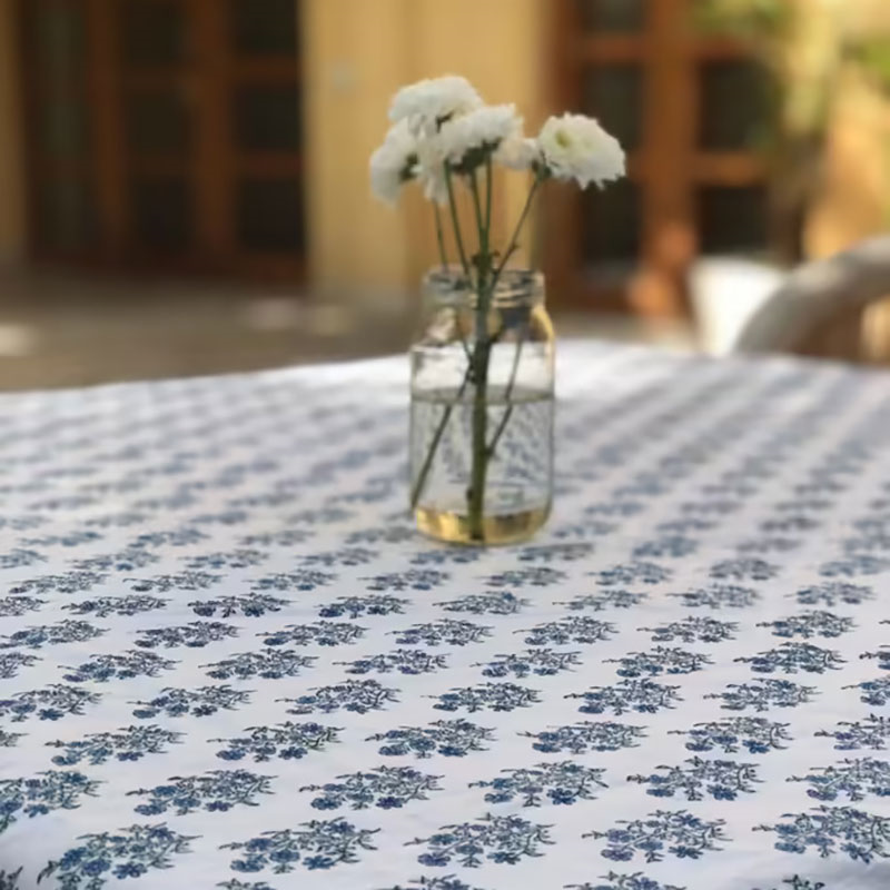 Mayo Flowers Tablecloth, 150 x 225cm, Green & Blue-1