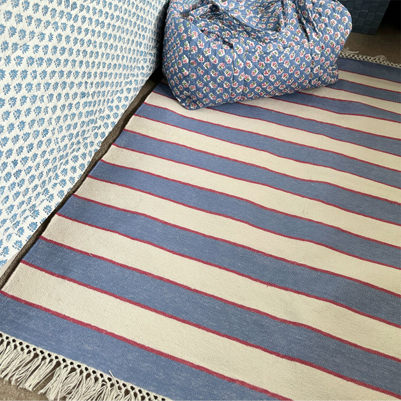 Stripe Rug, 100 x 70cm, Blue & Pink-3