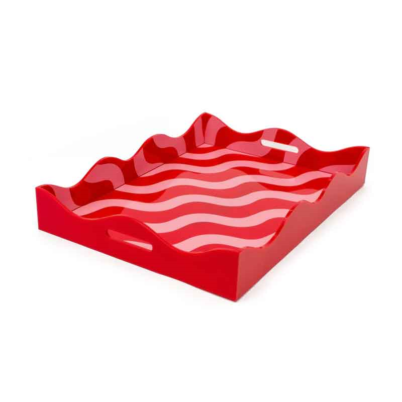 Scalloped Tray, L43 x W30cm, Red & Pink-0